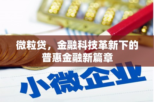 北门微粒贷，金融科技革新下的普惠金融新篇章