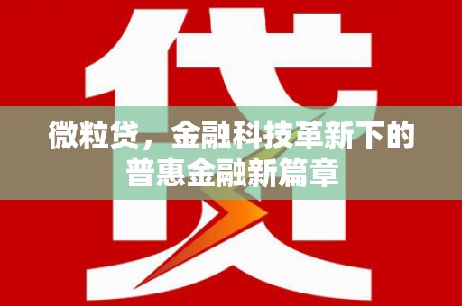北门微粒贷，金融科技革新下的普惠金融新篇章
